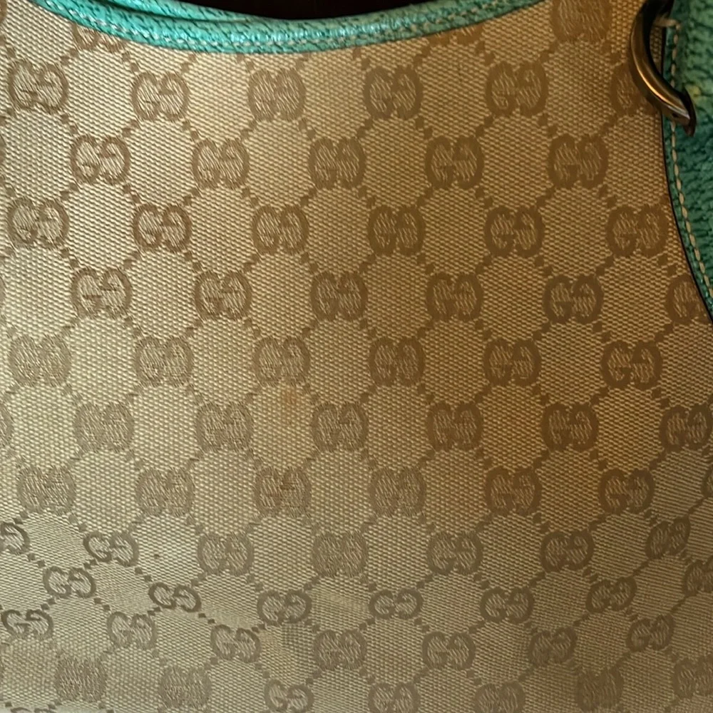Gucci vintage green teal trim monogram canvas Abbey bag & Gucci dust bag - Picture 4 of 16